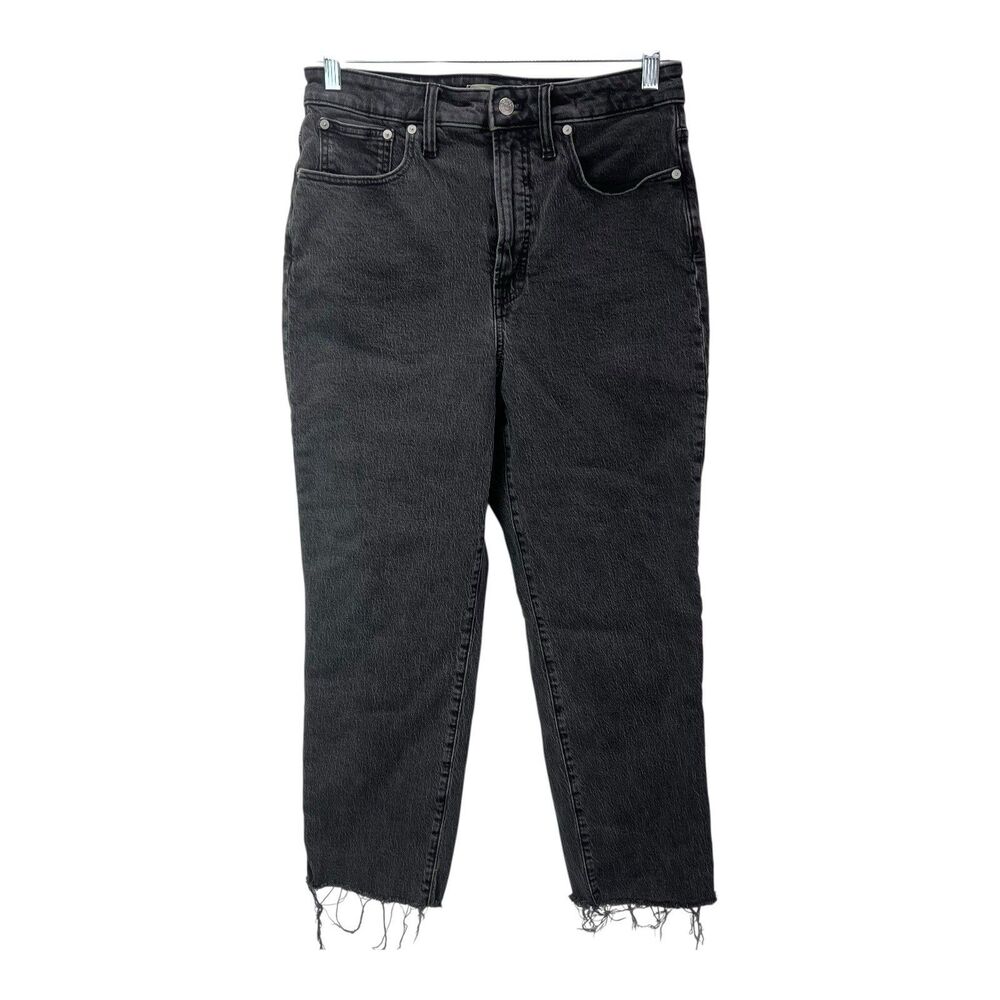 Madewell Perfect Vintage Straight Jeans Sz 30 x 28 Faded Black High Rise Raw Hem